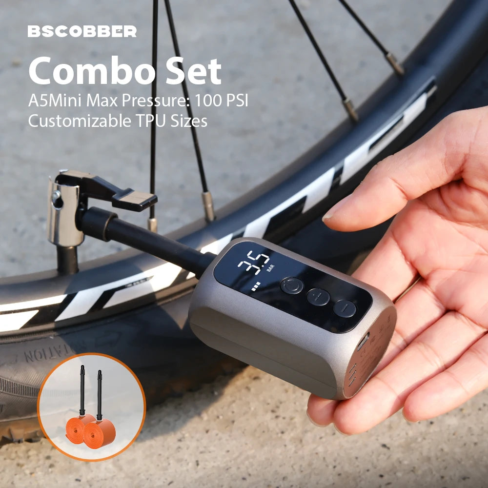 BSCOBBER Portable Tire Inflator Rechargeable Wireless A5mini Bicycle Air Pump 700c TPU Bicycle Tube Bike Accessories