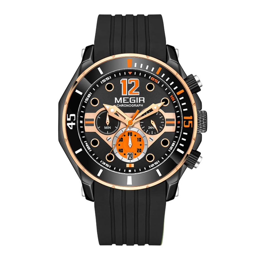 MEGIR Chronograph Watches for Men Fashion Military Sport Silicone Strap Wristwatch with Auto Date Waterproof Quartz Watch Часы