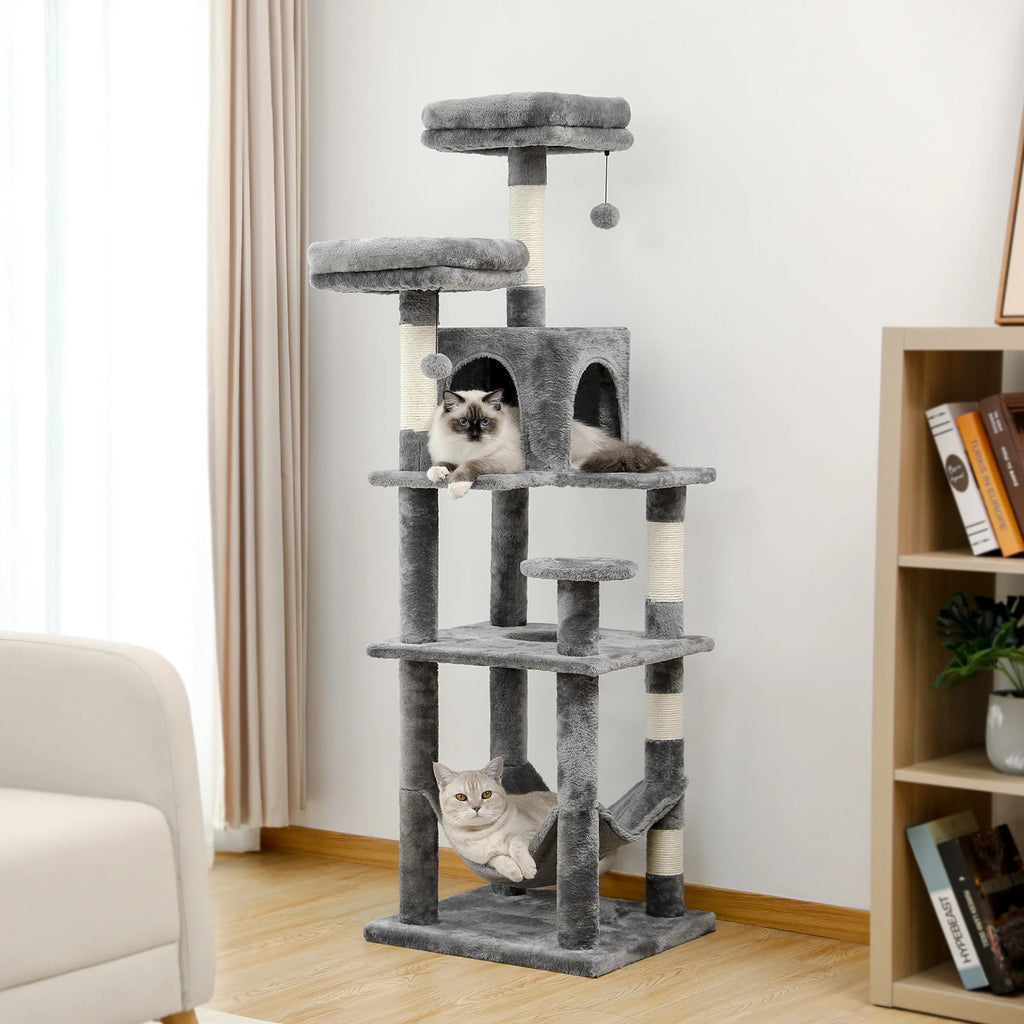 Multi-Level Cat Tree With Scratching Posts, Cozy Hammock, Plush Cat