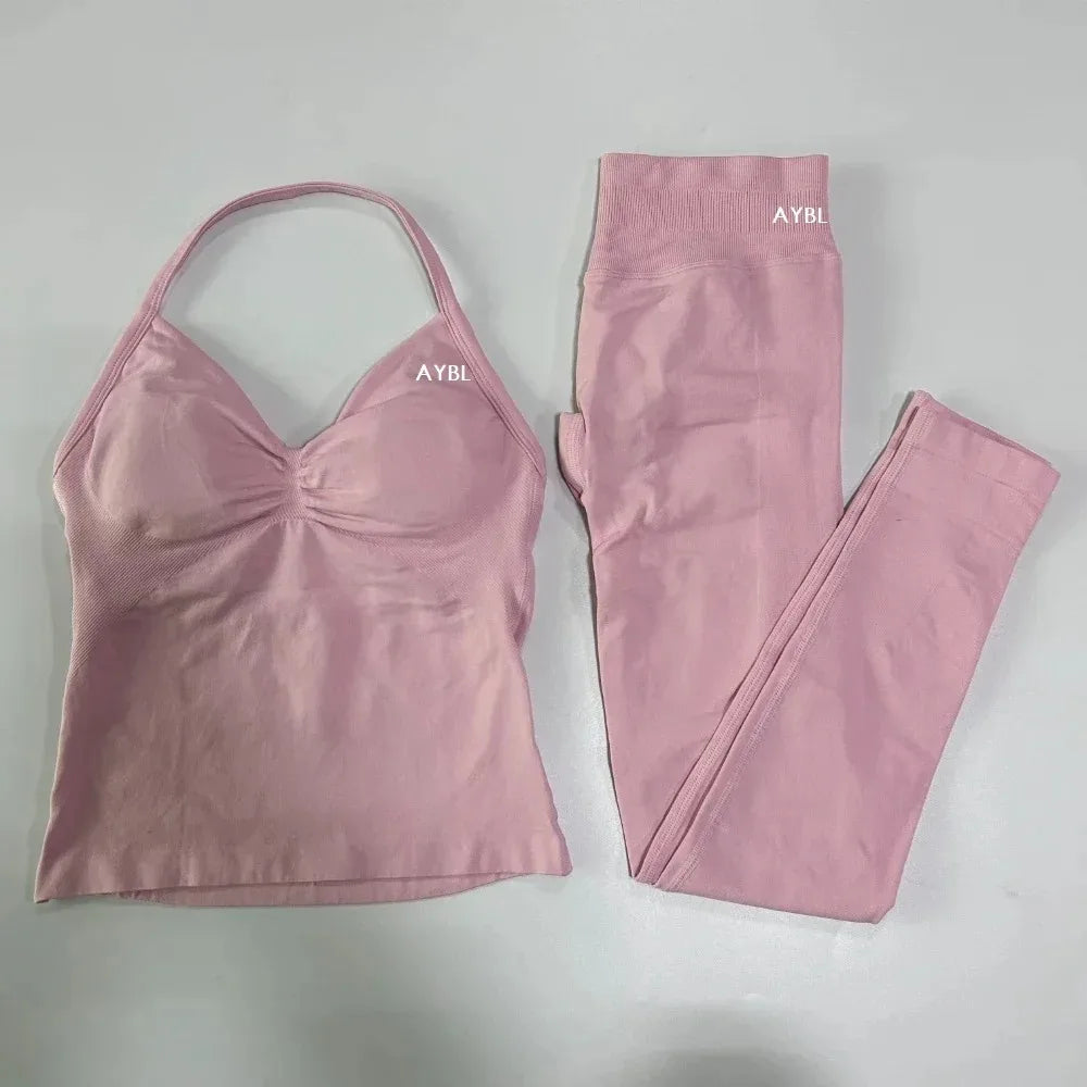 Yoga Set Seamless Gym Set Women Tank Tops High Waist Scrunch Yoga