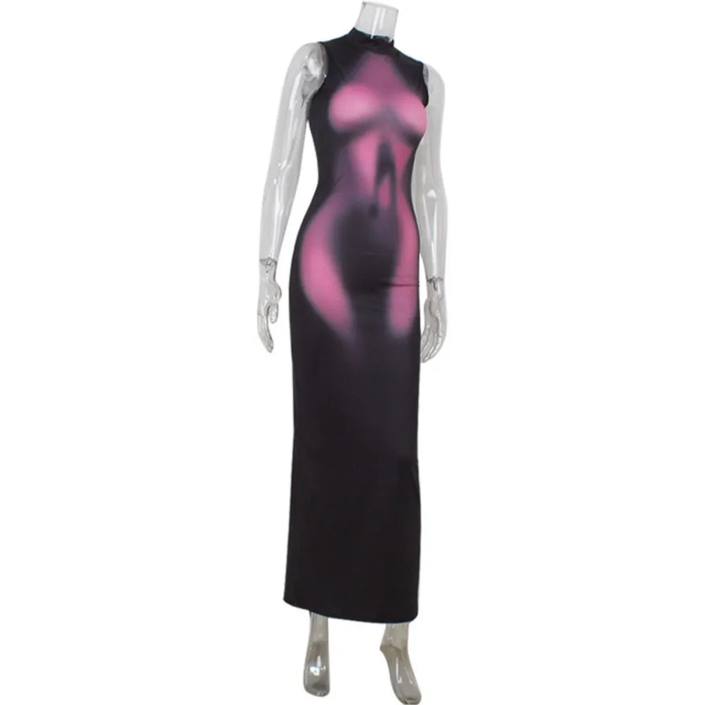 Dresses For Woman Printed Sleeveless Evening Dress Package Hip Vestidos