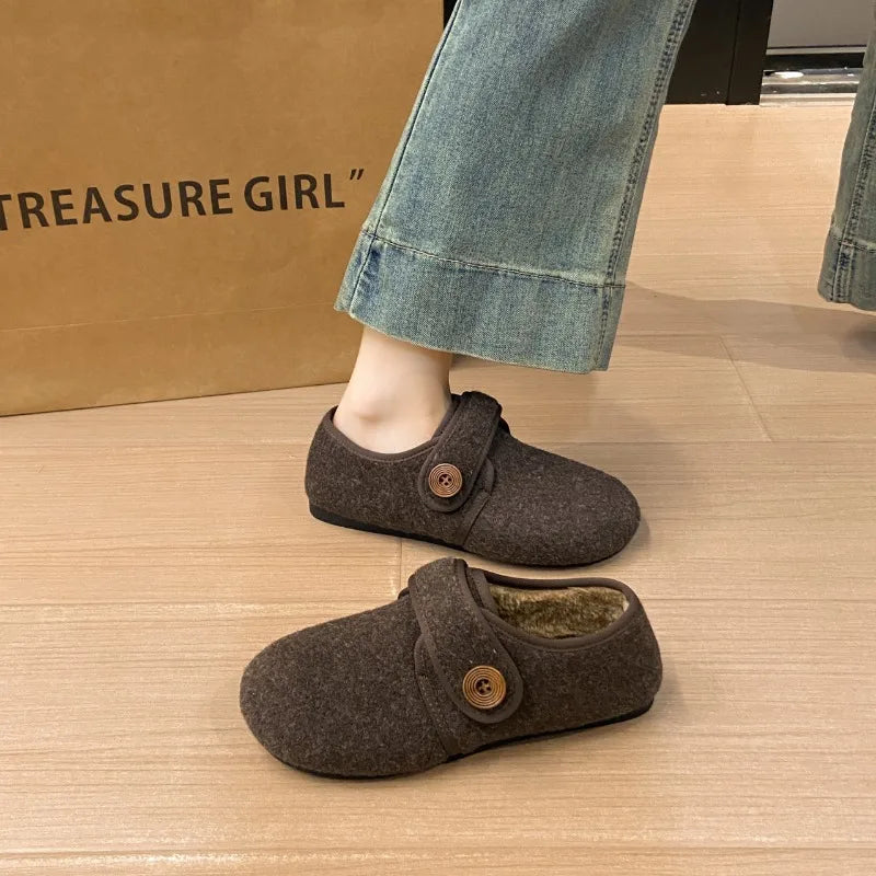 Winter fashion retro round-top fleece outerwear style comfortable casual versatile flat-bottomed elegant women's single shoes