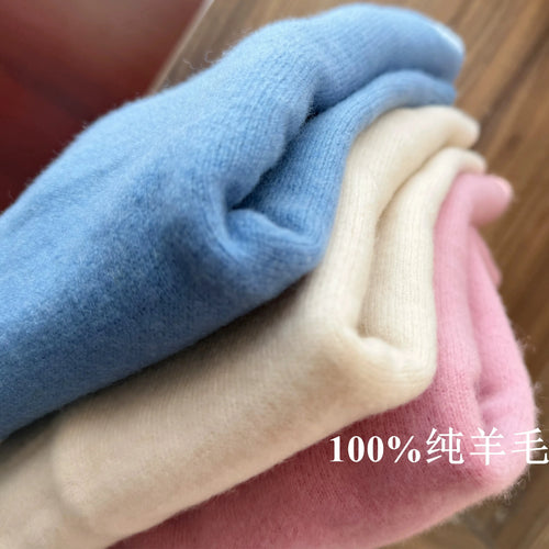 100% pure wool undershirt women's autumn and winter round-neck sweater loose high-end knitted pullover top women