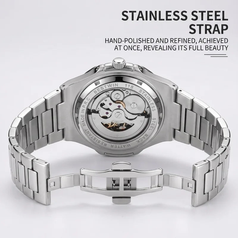 Men Watch Fully Automatic Mechanical Male Watches Double Sided Hollowed Out Luminous Waterproof Alloy Steel Wristwatch Boy Gifts