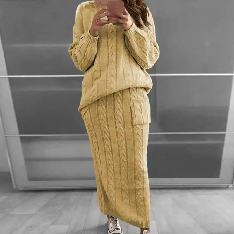 Knit Sweater and Skirt Sets Women Streetwear Autumn/Winter 2023 New Fashion Long Sleeve Pullover Fried Dough Suit for Female
