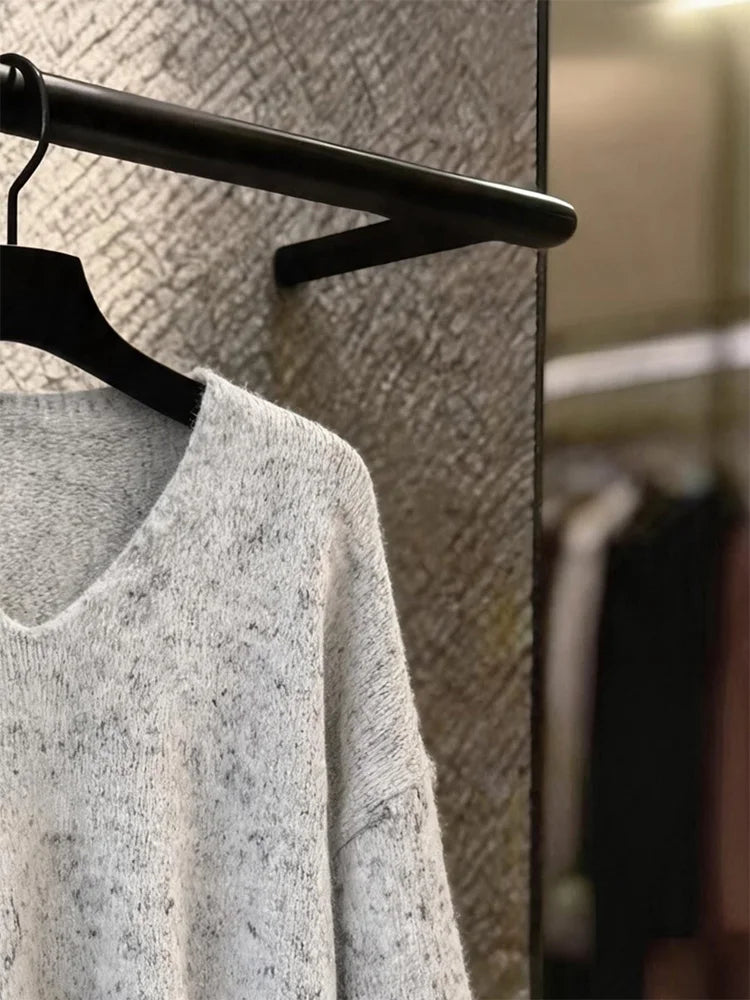 Elegant V-Neck Knitwear Casual Loose Style Autumn Winter Women's Fashion Simple Stylish Sweater Comfortable Breathable Commute
