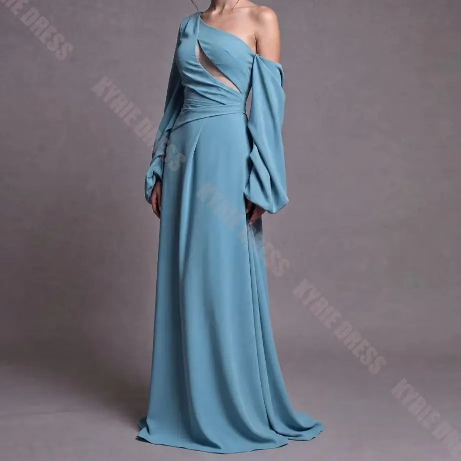 Customized Evening Dresses Formal One Shoulder Full Sleeves A Line