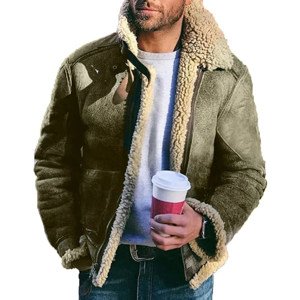Winter Jacket for Mens 2026 Warm Jackets Motorcycle Stand Collar Zipper Pockets Male Winter New Coats Biker Faux Leather Fashion