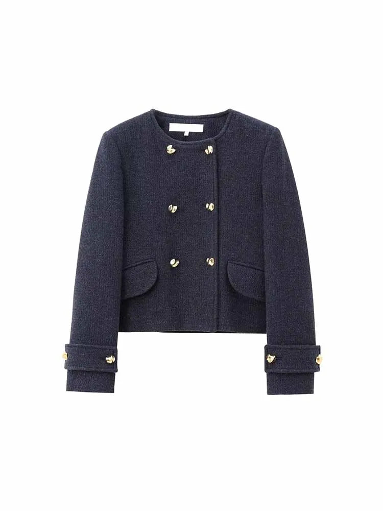 HH Woman Winter Fashion Blended Fabrics Round Neck Double Breasted Long Sleeves Coat+ Cape Skirt Female Casual Two Piece Set