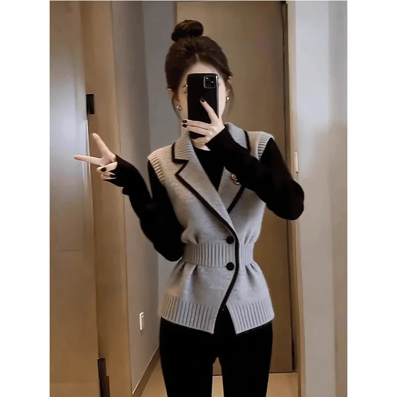 Elegant Knitted Waist-Cinching Vest Outerwear for Women Luxury Style Fashionable Top Women's Premium Feel Spring New Arrival
