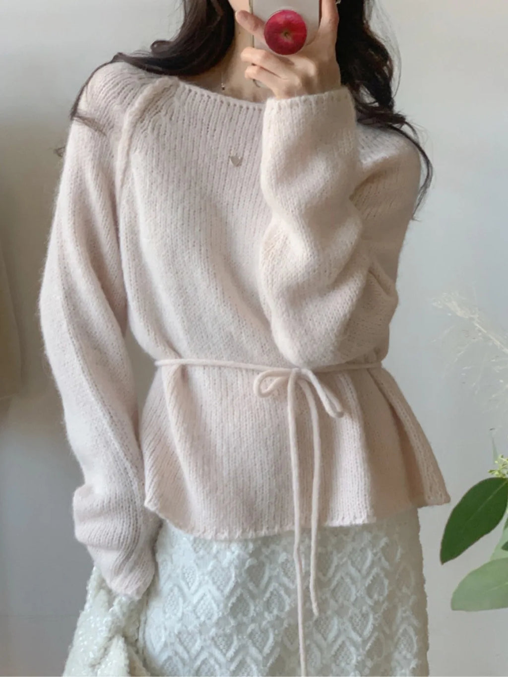 Slimming Knitted Sweater Women's Fashion Sweet Style Belted Waist One-Shoulder Winter New Soft Versatile Top Casual Streetwear