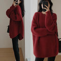 Knitwear Tops for Women 2026 Autumn Winter Thicken Loose Irregular Hem Knitted Sweater Female Round Collar Long Sleeve Pullover