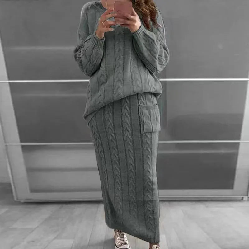 Knit Sweater and Skirt Sets Women Streetwear Autumn/Winter 2023 New Fashion Long Sleeve Pullover Fried Dough Suit for Female