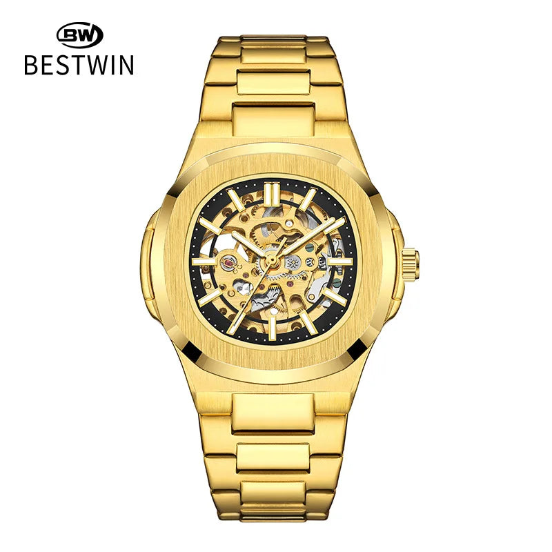 Men Watch Fully Automatic Mechanical Male Watches Double Sided Hollowed Out Luminous Waterproof Alloy Steel Wristwatch Boy Gifts