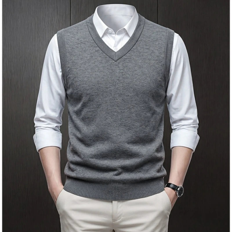 Casual Sweater Vest Knitwear for Men V-Neck Solid Sleeveless Pullover Smart Casual Knitted Waistcoat Streetwear Outerwear Tops