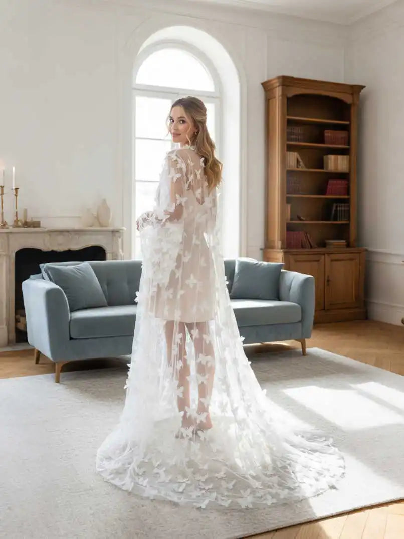 Modern Women Bathrobe Evening Dresses Nightgowns 3D Butterflies