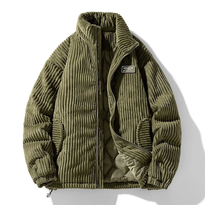 New Winter Fashion Casual Parkas for Men Stand Collar Solid Color Outerwear Corduroy Thicken Warm Jacket Cotton-padded Jacket
