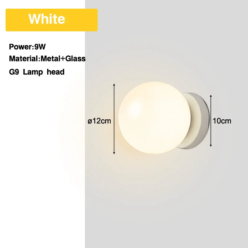 Bedroom LED Wall Lamps with 9W G9 Bulb Hardwired Indoor Frosted Glass Ball Wall Lights Wall Sconce for Bar Kitchen AC110-220V