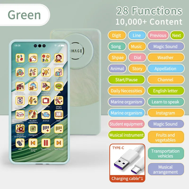 Kids Smart Simulation Phone Toy Rechargeable Touchscreen Early Education