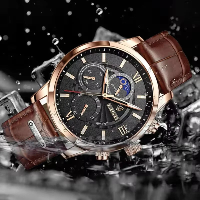 Men's Watches LIGE Top Brand Luxury Men WristWatch For Men Leather Quartz Watch Sports Waterproof Male Clock Relogio Masculino