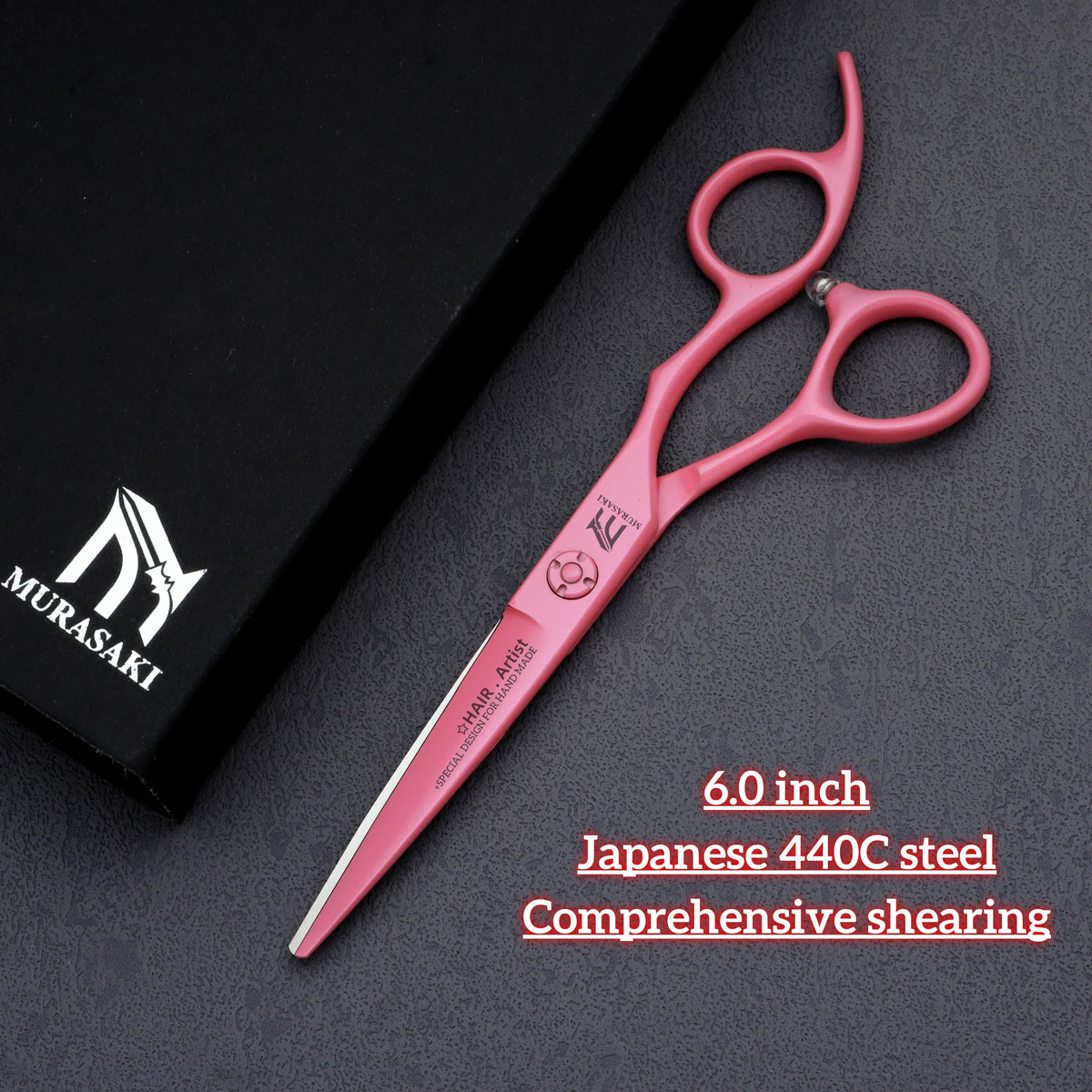 MURASAKI Professional Barber Scissors，6.0 Inch Japanese 440C Steel Hairdressing Scissors，Salon High-Quality Hair Cutting Tools