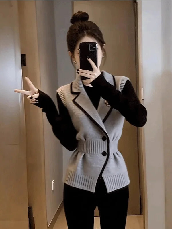 Elegant Knitted Waist-Cinching Vest Outerwear for Women Luxury Style Fashionable Top Women's Premium Feel Spring New Arrival