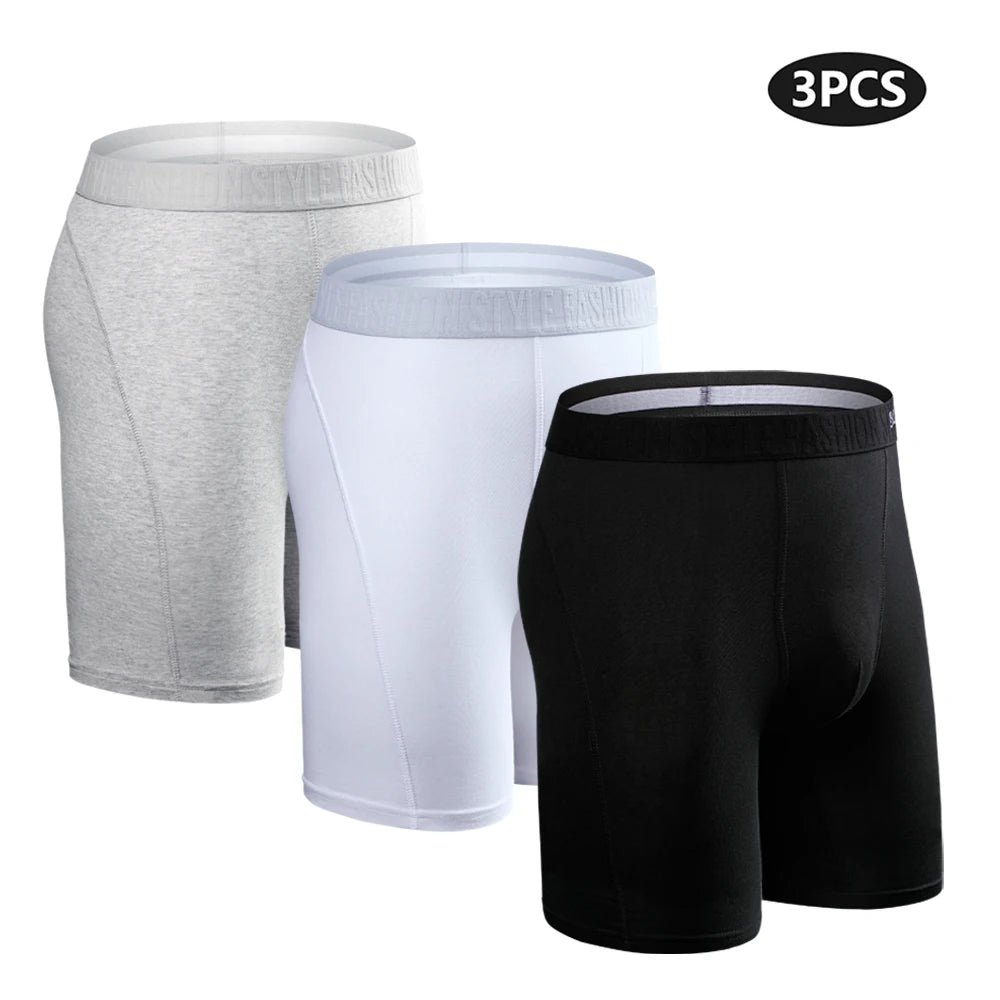 Men's Cotton Long Boxer Shorts – 3 Pack