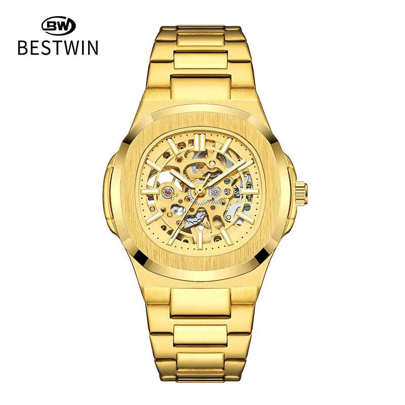 Men Watch Fully Automatic Mechanical Male Watches Double Sided Hollowed Out Luminous Waterproof Alloy Steel Wristwatch Boy Gifts
