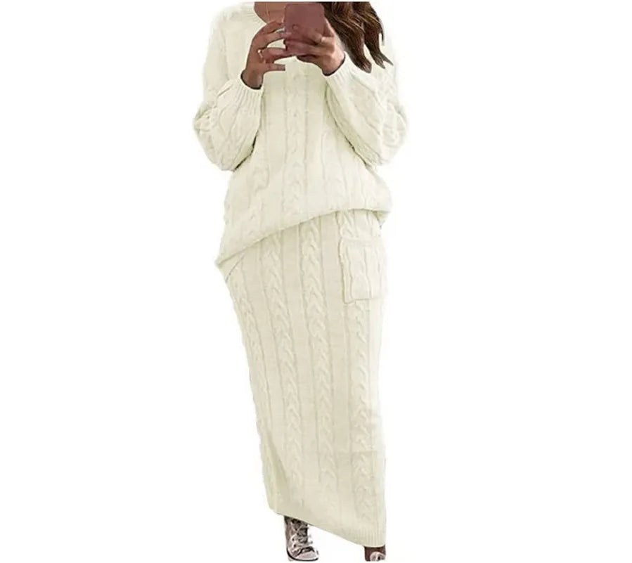 Knit Sweater and Skirt Sets Women Streetwear Autumn/Winter 2023 New Fashion Long Sleeve Pullover Fried Dough Suit for Female