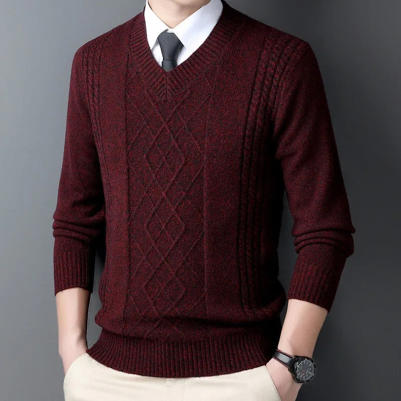 High End Men's Knitwear Sweaters Quality Pullovers Casual Retro Warm Winter V-neck Bottom Wear Sweater for Business Man Clothing