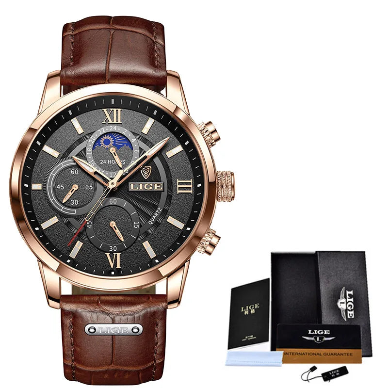 Men's Watches LIGE Top Brand Luxury Men WristWatch For Men Leather Quartz Watch Sports Waterproof Male Clock Relogio Masculino