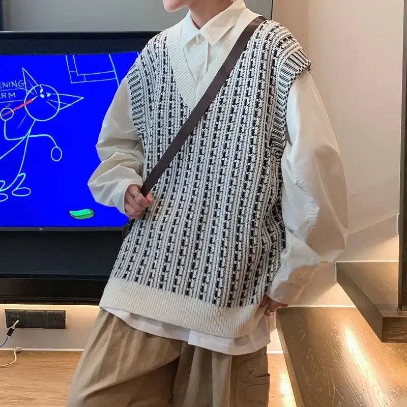 Knitwear Sweaters Male New In Korean Fashion Men's Knitted Vest Y2k Streetwear Style Clothing Deals 2025 Designer Top Waistcoat