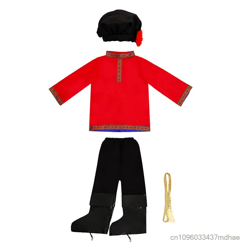 Red Russian National Traditional Dance Outfit Fancy Dress Up Мальчик