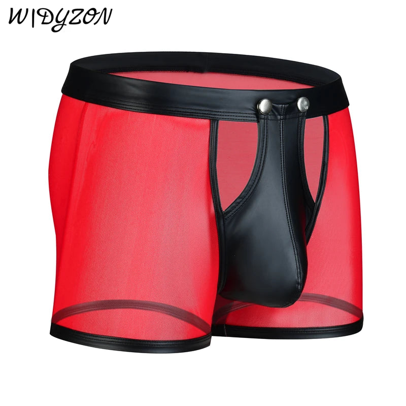 Mesh & Faux-Leather Boxer Briefs