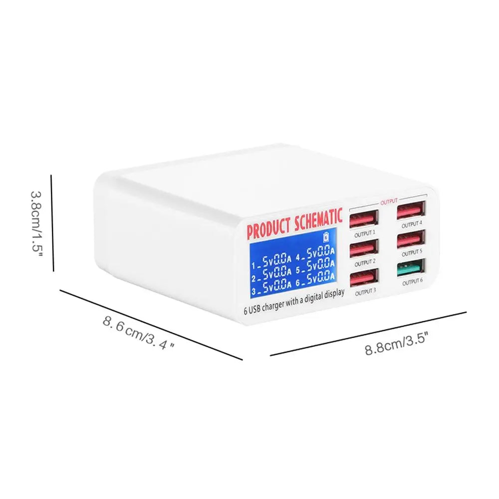 8A QC3.0 USB Charger With LCD Display 6 Ports Desktop Mobile Phone