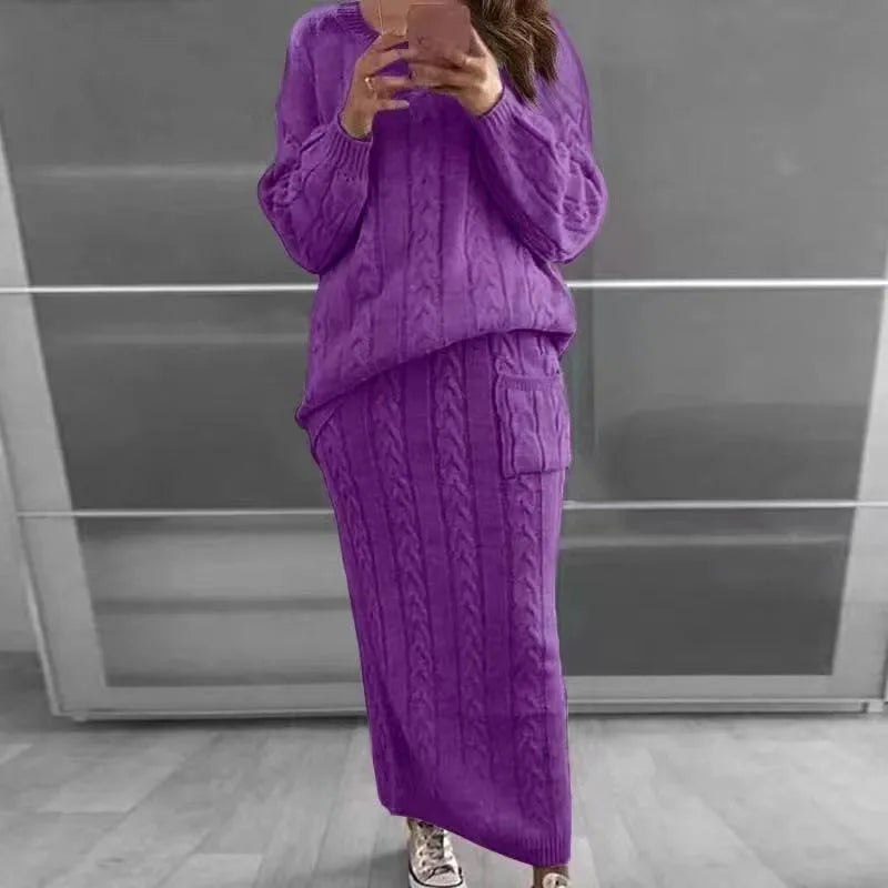 Knit Sweater and Skirt Sets Women Streetwear Autumn/Winter 2023 New Fashion Long Sleeve Pullover Fried Dough Suit for Female