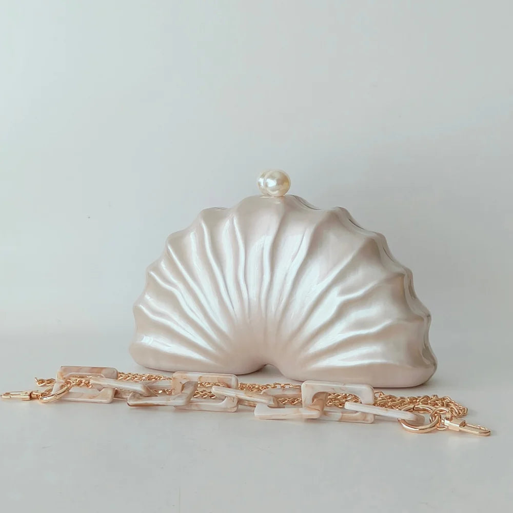 Original Shell Half Room Acrylic Beaded Bag Box Clutches Party Evening Purse Women Shoulder Travel Beach Mini Summer Handbags