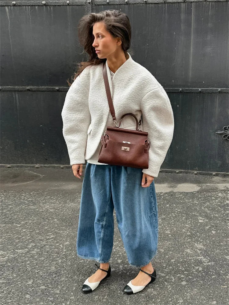 White Loose Knitwear Jackets For Women Fashion Elegant High Waist Autumn 2025 Fashion Commute Outwear Luxury Ladies Jackets