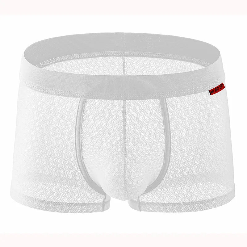 Mens Sexy Mesh Middle Waist Underwear For Hot Man Boxer Elastic Briefs Ultra-Thin Solid Underpants Gay Sissy Bulge Pouch Panties