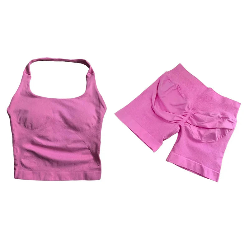 Yoga Sets Women Gym Clothes Longline Strappy Top High Waist Shorts