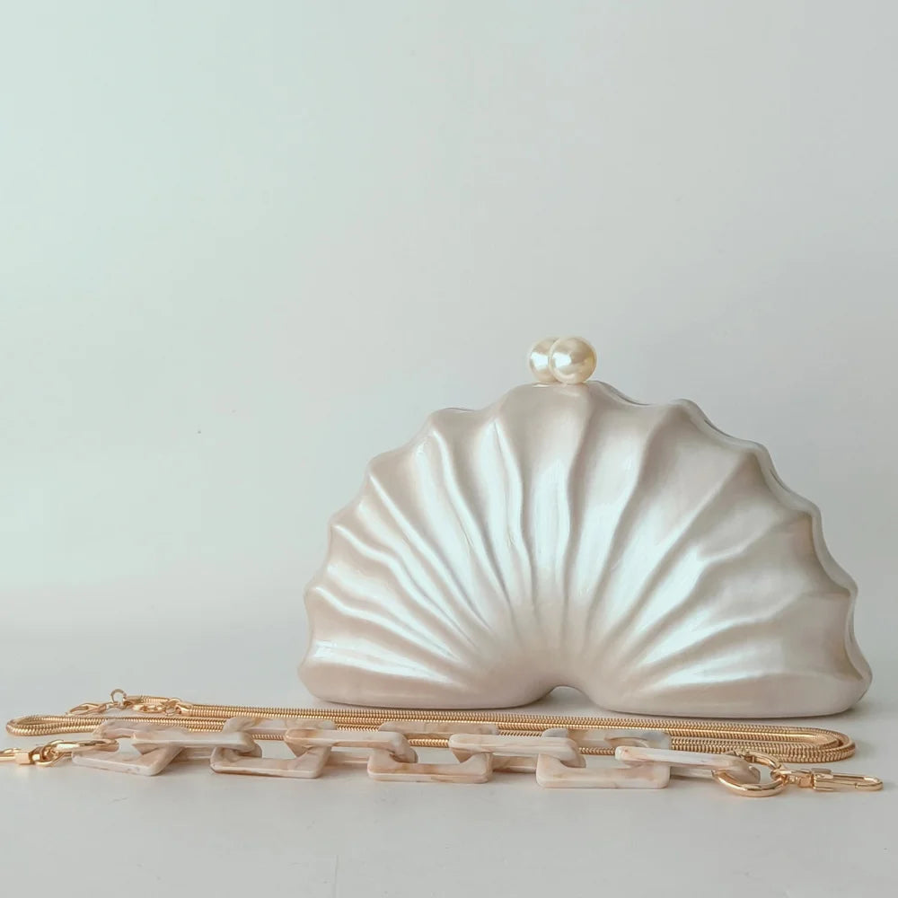 Original Shell Half Room Acrylic Beaded Bag Box Clutches Party Evening Purse Women Shoulder Travel Beach Mini Summer Handbags