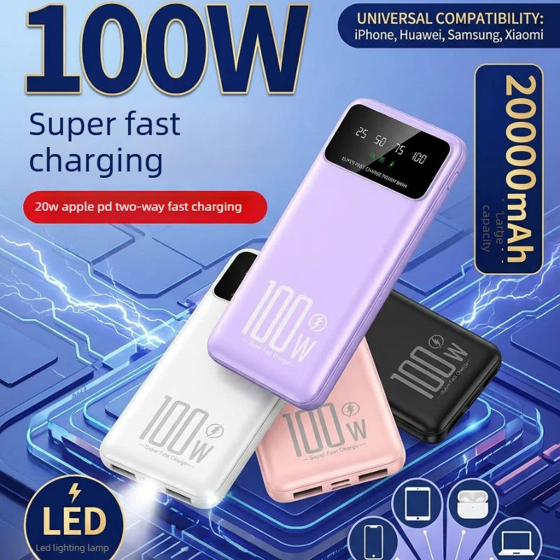 20000mAh Digital Display Power Bank 100W High Speed Fast Charger With