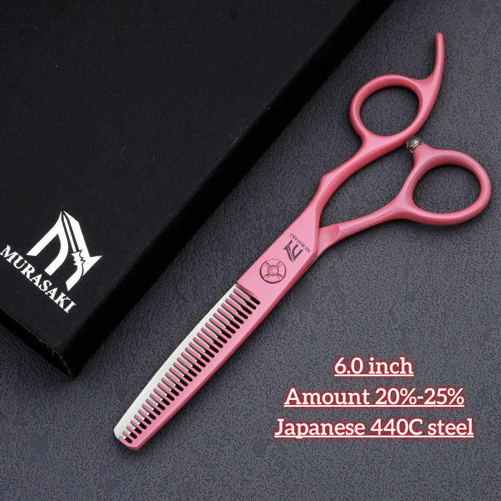 MURASAKI Professional Barber Scissors，6.0 Inch Japanese 440C Steel Hairdressing Scissors，Salon High-Quality Hair Cutting Tools