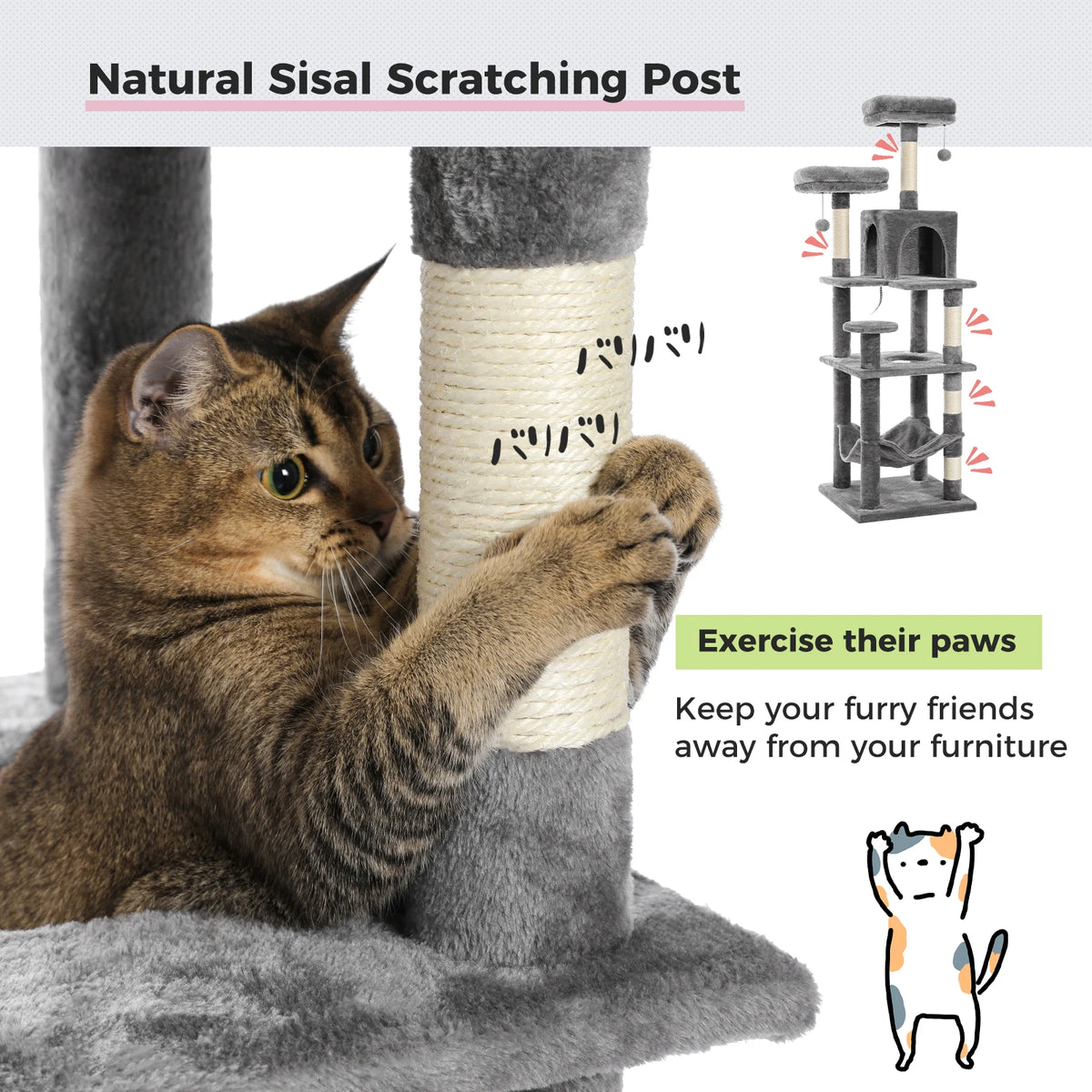 Multi-Level Cat Tree With Scratching Posts, Cozy Hammock, Plush Cat