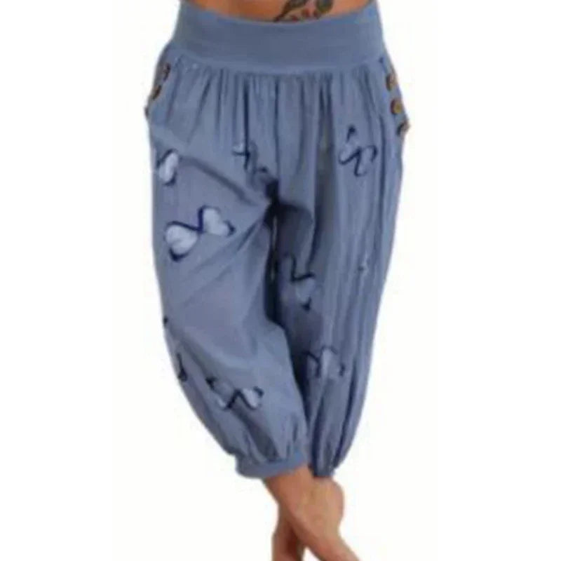 Women'S Plus Size 1XL-8XL Butterfly Capri Pants Comfy Stretch Waistband