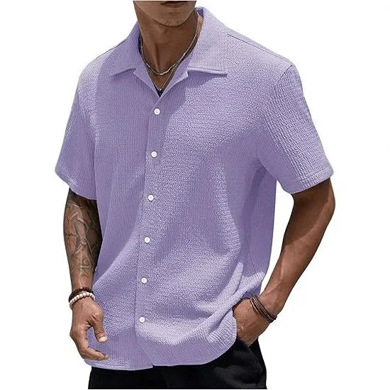 Men's Short Sleeve Button Shirt Summer New Men's Fashion Casual Short Sleeve Shirt Breathable Lightweight Daily Work Tops
