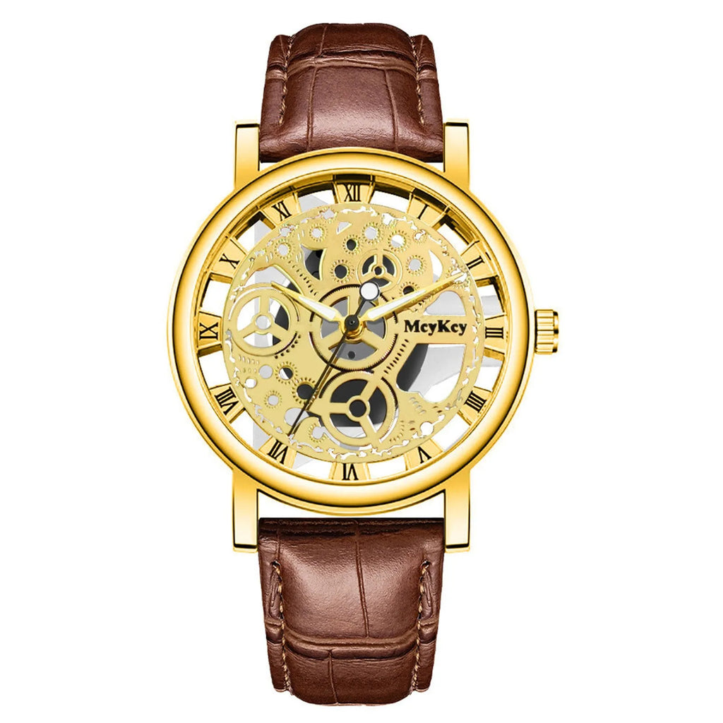 Men's Wristwatch Luxury Gents Quartz Watch Men Bottom Hollow Imitation Mechanical Watch Men Belt Watch Free Shiping reloj hombre