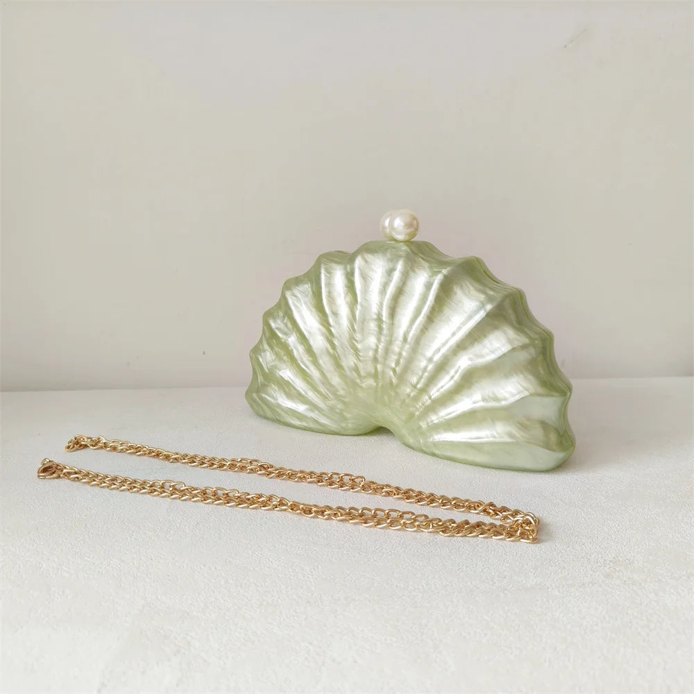 Original Shell Half Room Acrylic Beaded Bag Box Clutches Party Evening Purse Women Shoulder Travel Beach Mini Summer Handbags