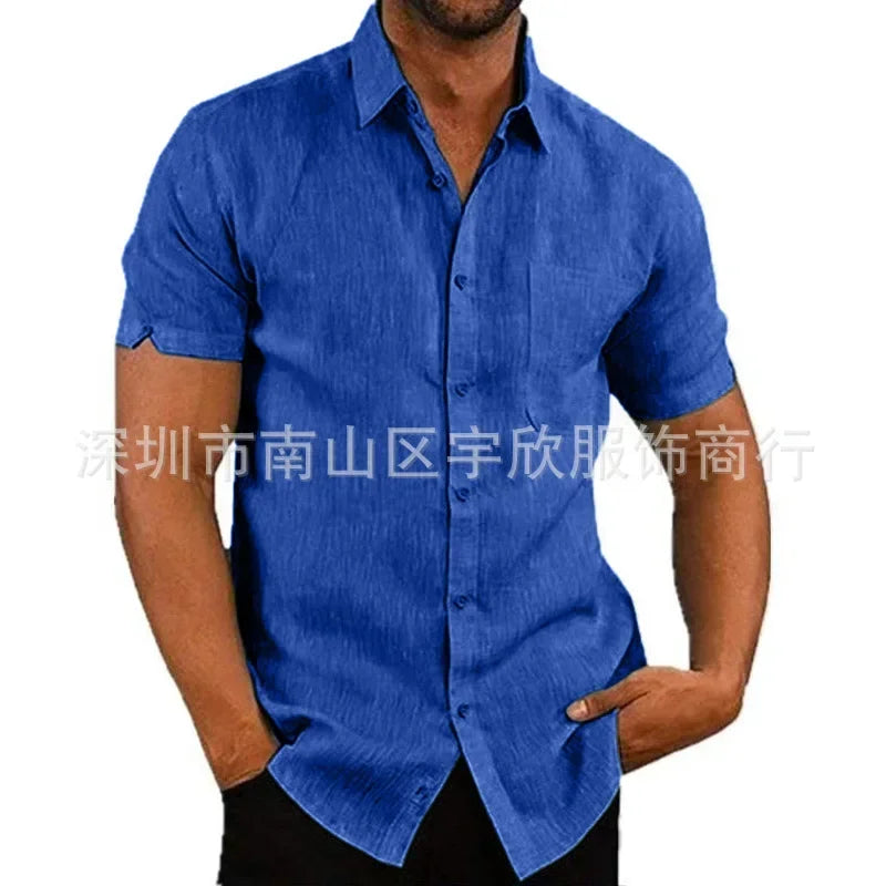 2026 Men's Summer Casual Short Sleeved Shirt Solid Button Up Shirts Male Streetwear Trun-Down Collar Slim Fit T-Shirts for Men