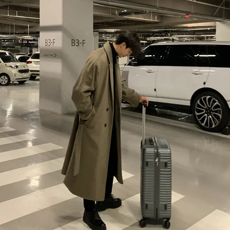 Korean Fashion Winter Jacket and Coat Men 2025 Mens Casual Thicken Wool Oversized Overcoat Male Streetwear Warm Belt Long Coats